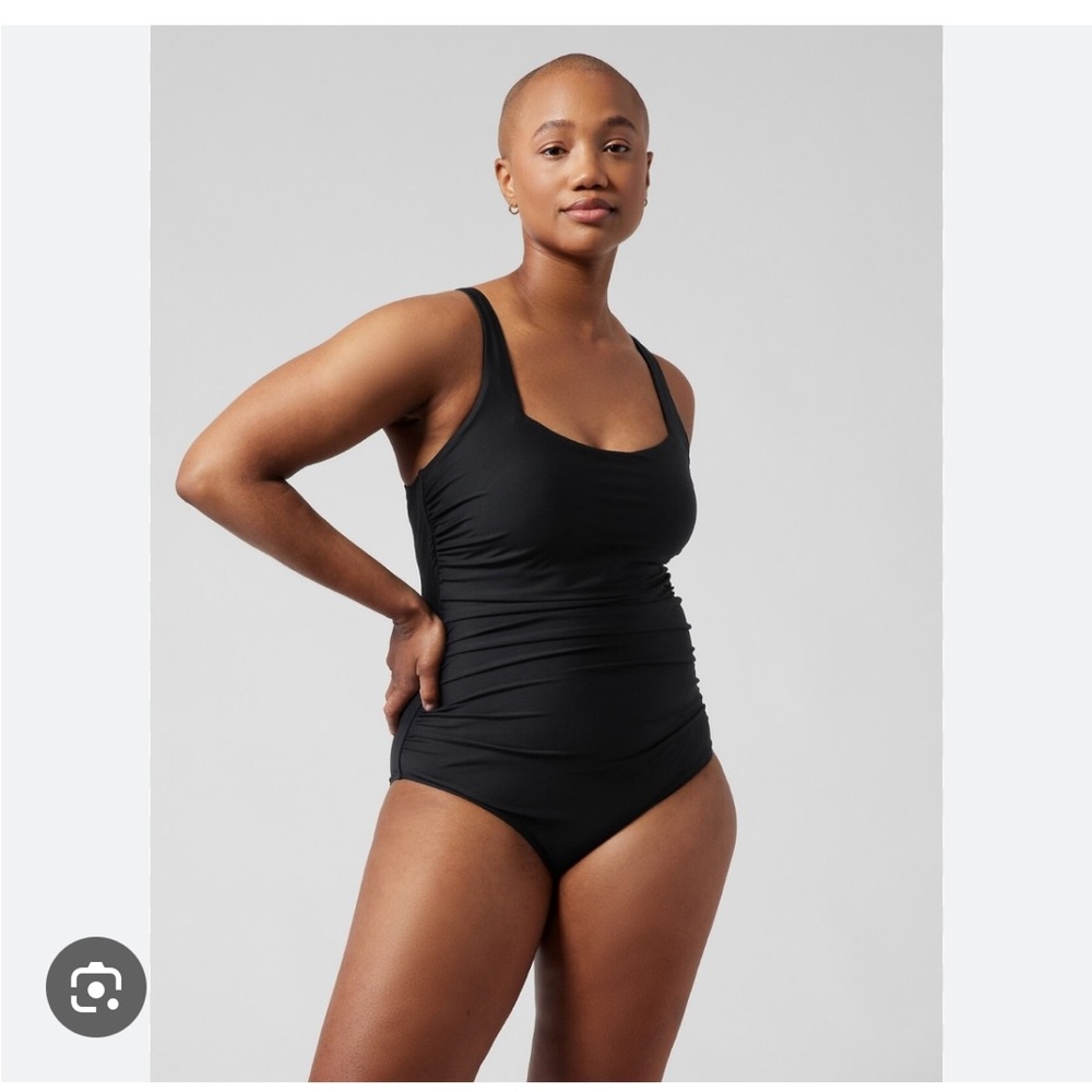 Athleta One Piece Swimsuit Square Neckline Black Size Medium - Picture 2 of 7